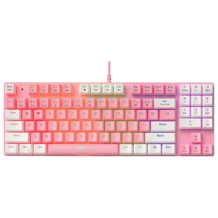 Tastatură Havit KB512L, Cu fir, Roz/Alb