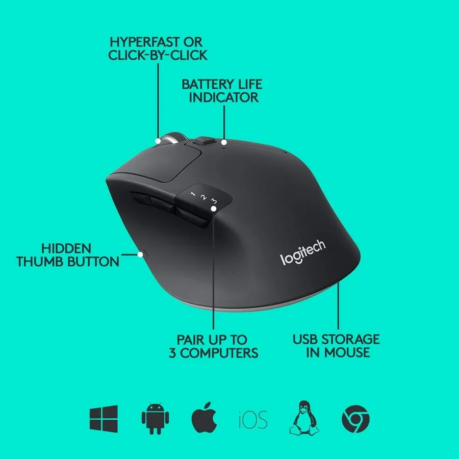 Беcпроводная мышь Logitech M720, Чёрный