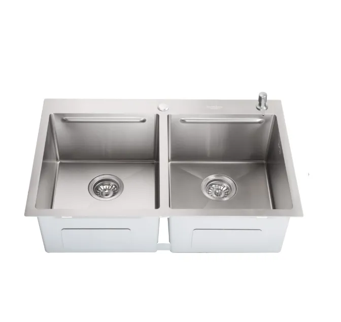 Chiuveta handmade SanDonna HD7850 dubla (Crom satin) 