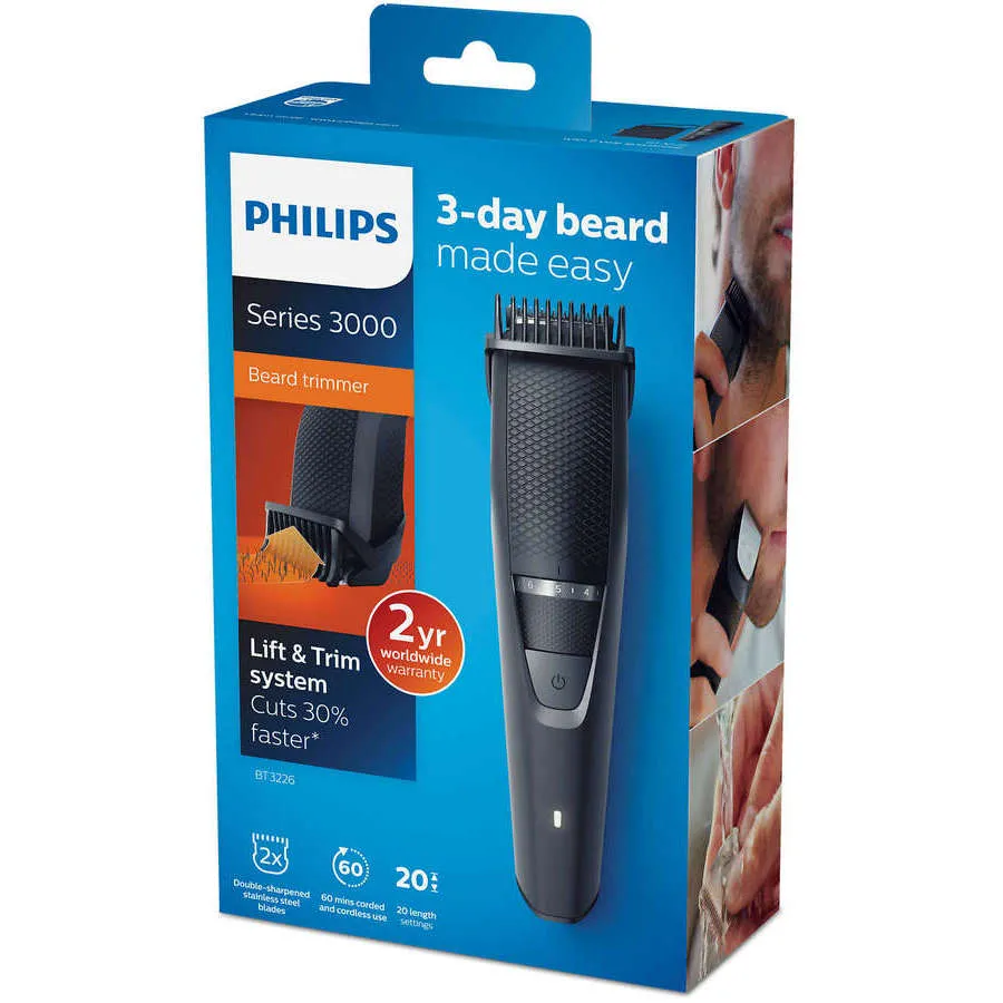 Trimmer pentru bărbați Philips Beardtrimmer Series 3000 BT3226/14, Negru