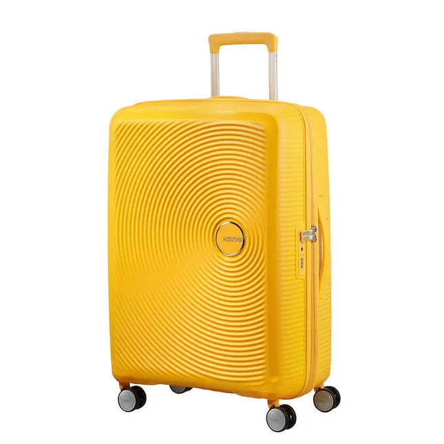 Valiza American Turister SOUNDBOX pe 4 roti 67/24 TSA EXP galben auriu