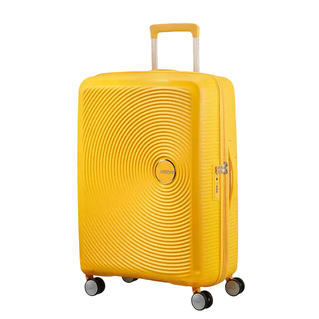 Valiza American Turister SOUNDBOX pe 4 roti 67/24 TSA EXP galben auriu