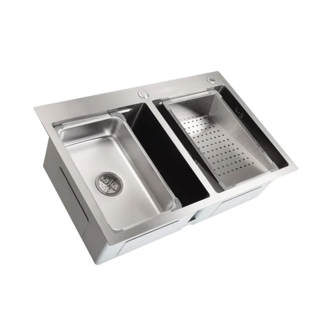 Chiuveta handmade SanDonna HD7850 dubla (Crom satin) 