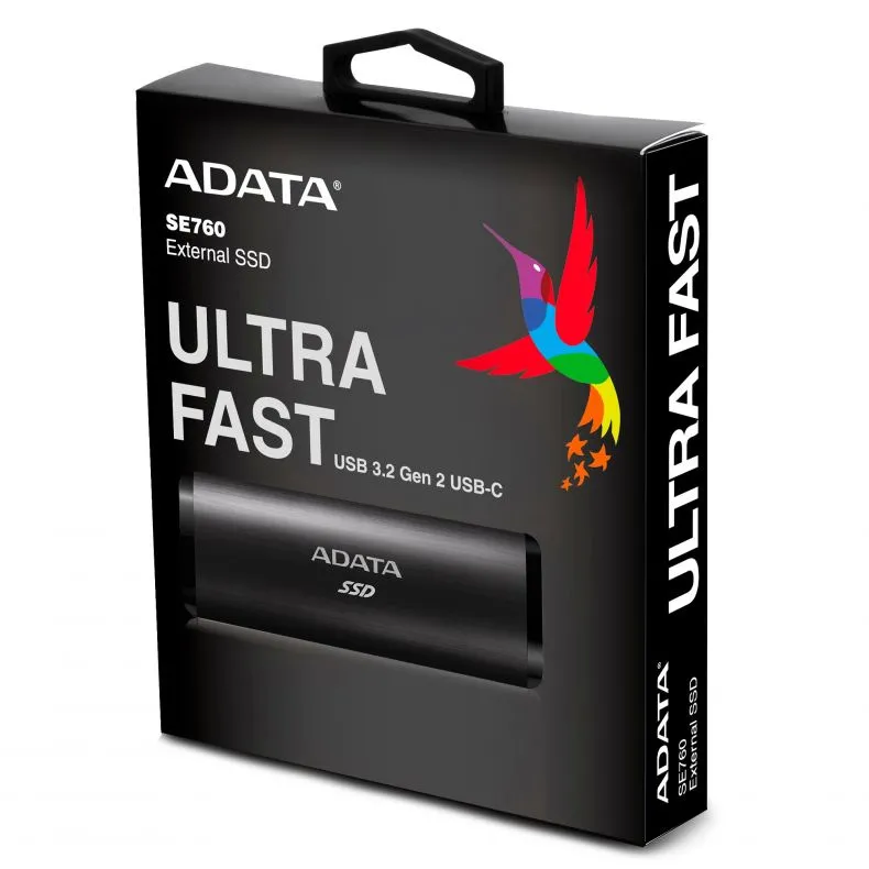 1.0TB ADATA Portable SSD SE760 Black, USB-C 3.1 (122x44x14mm, 95g, R/W:1000/800MB/s)