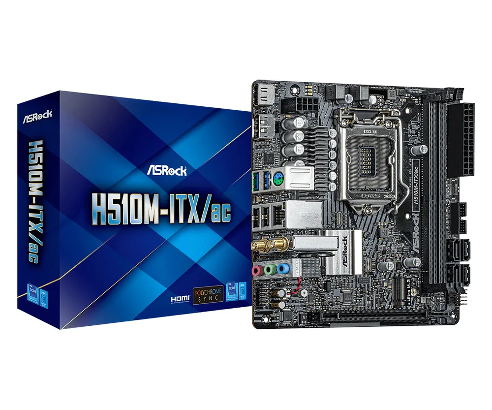 Материнская плата ASRock H510M-ITX/AC, LGA1200, Intel H510, Mini-ITX