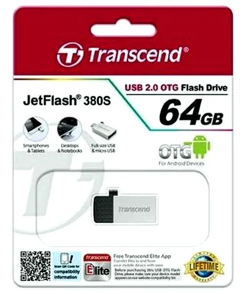 USB Flash накопитель Transcend JetFlash 380, 64Гб, Серебристый