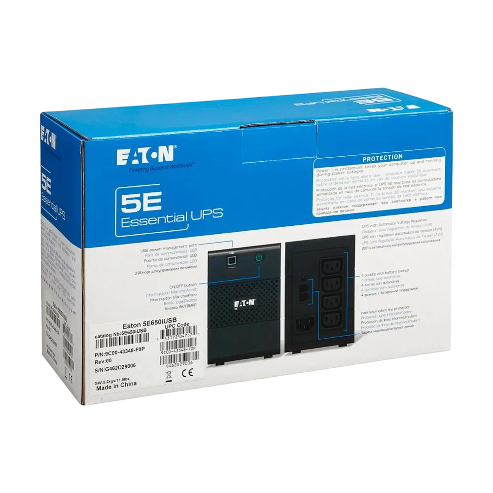 Sursă de alimentare neîntreruptibilă Eaton 5E650iUSB, Linear-interactiv, 650VA, Turn