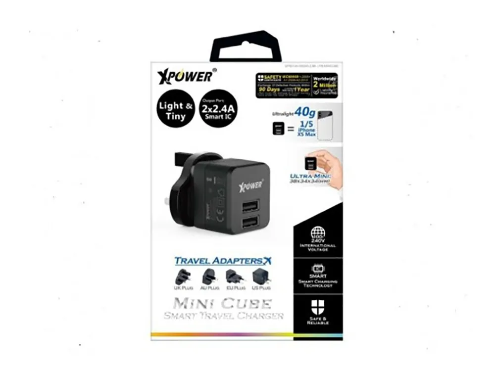 Зарядное устройство Xpower Charger + Type-C Cable, 2USB, 2.4A, Чёрный