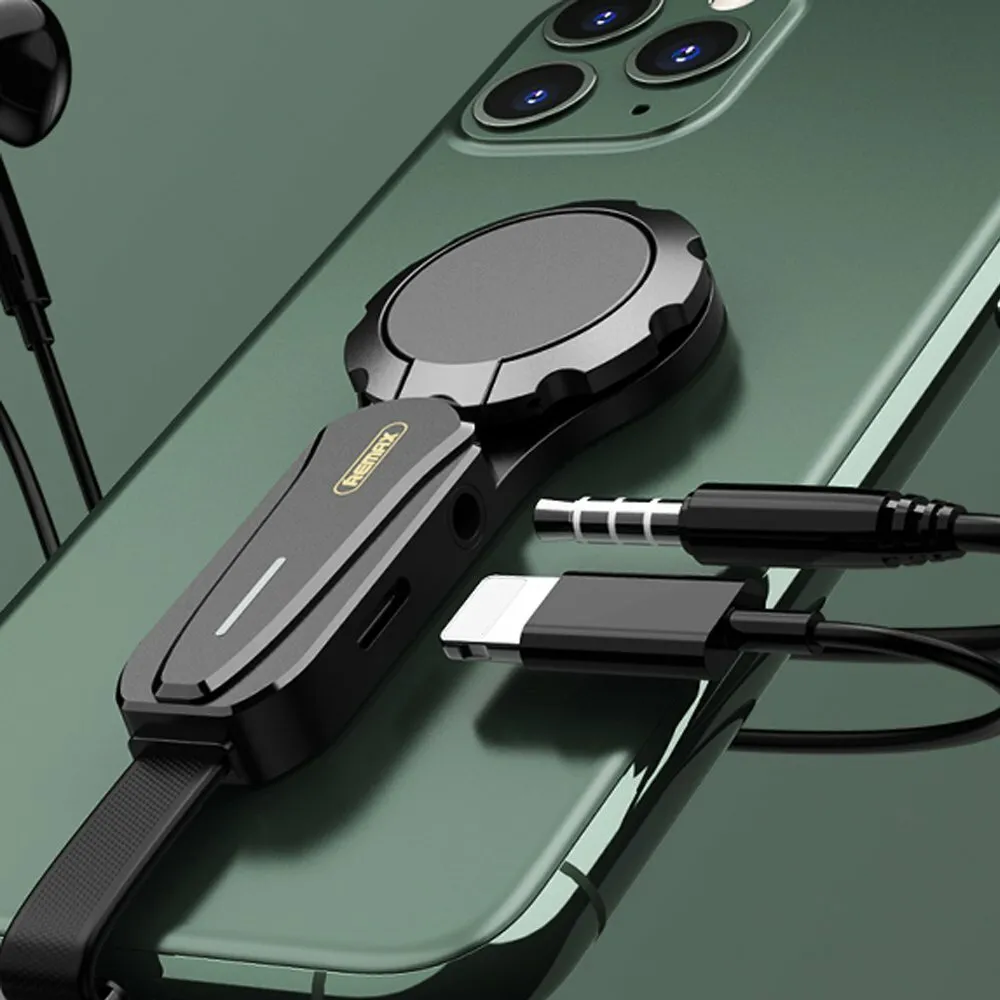 Аудио адаптер Remax RL-LA08, Lightning/Lightning (F) + 3.5 mm (F), Чёрный