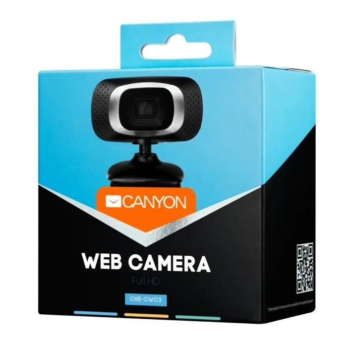 PC Camera Canyon C3, 720P, Sensor 1 MP (12 MP by software), FoV 60°, Microphone, Black/Silver