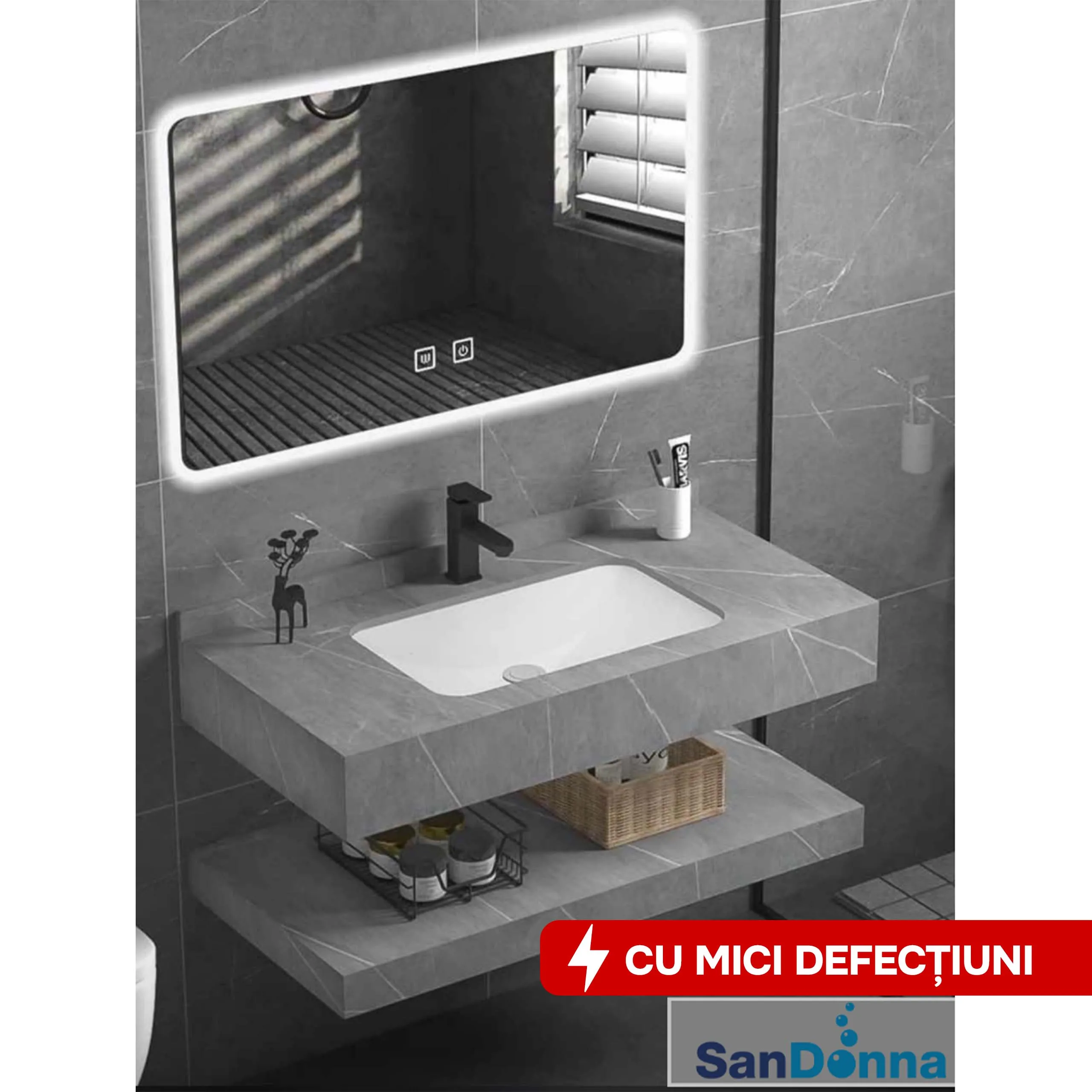 Set mobilier baie din piatra sinterizata 1009G (100cm)