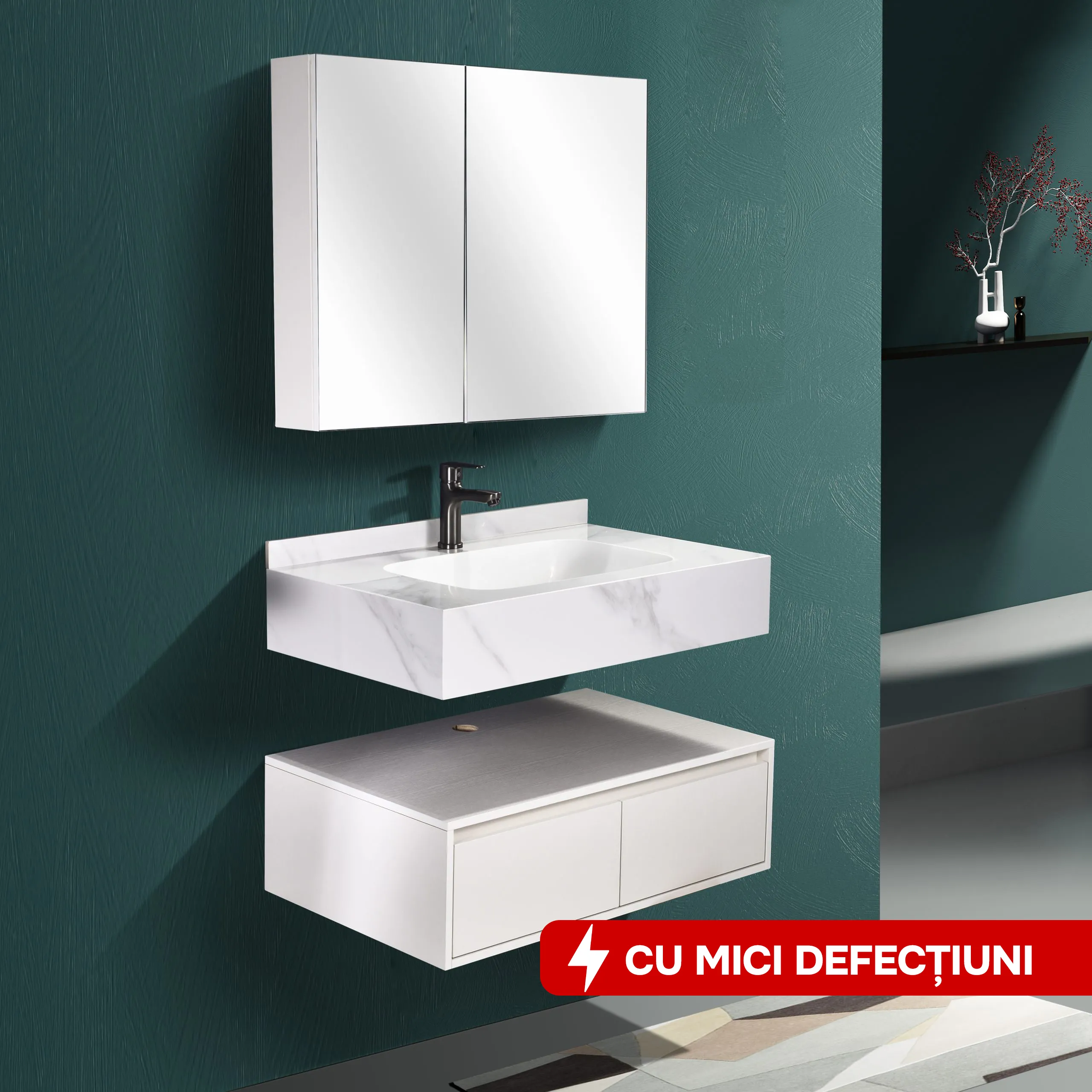 Set mobilier baie din piatra sinterizata 1016A (60cm)