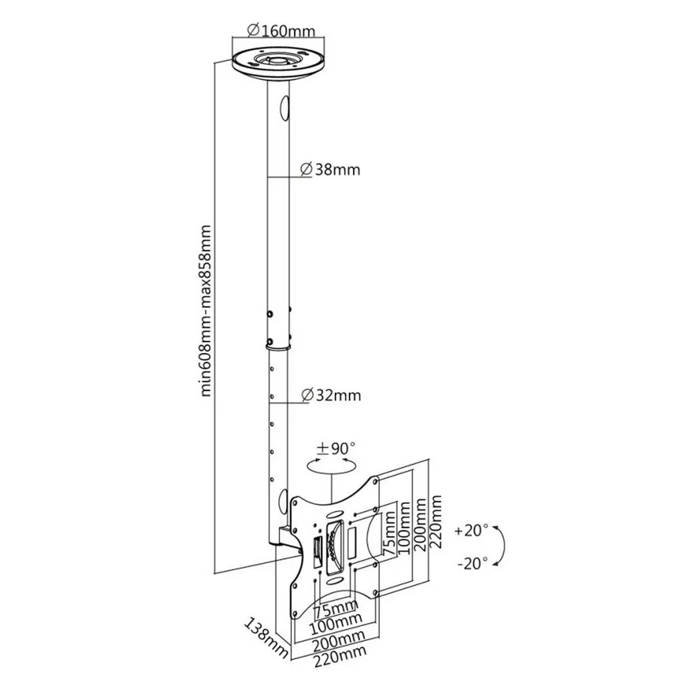 Suport TV tavan Full-motion Reflecta Pallas Extend 85, Argintiu
