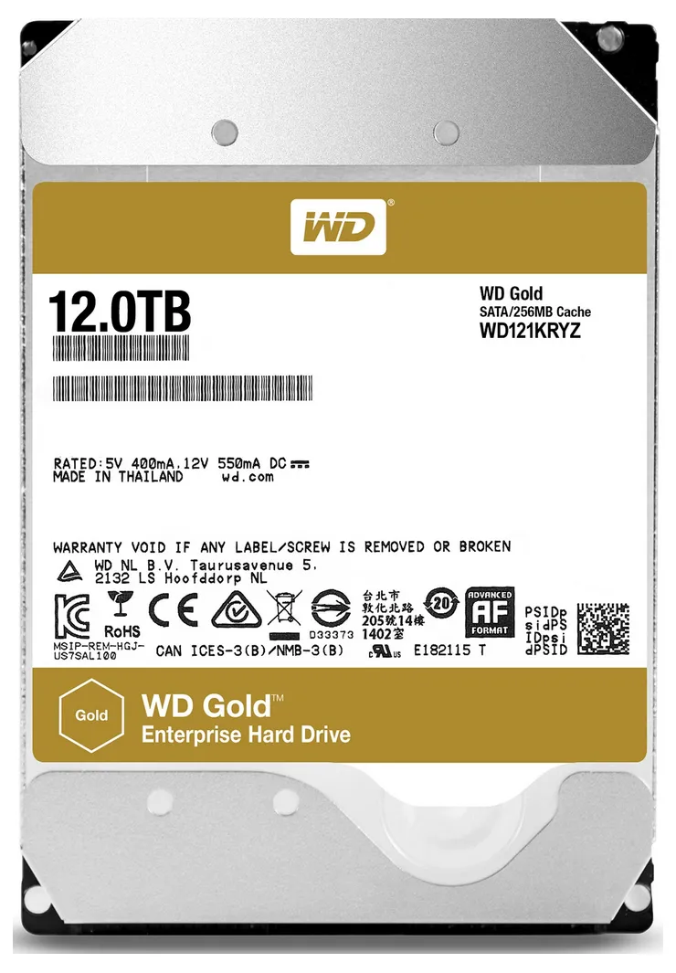 Жесткий диск Western Digital WD Gold, 3.5", 12 ТБ <WD121KRYZ>