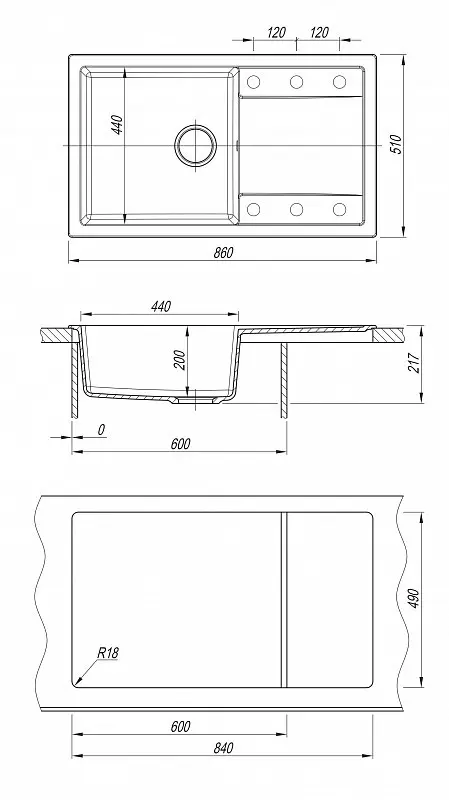 Кухонная мойка из камня Dr.Gans Tehno 860х510х217 латте