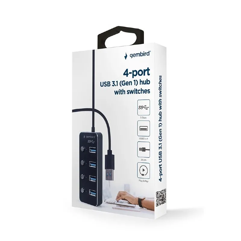 Adaptor Hub Gembird UHB-U3P4P-01, Negru