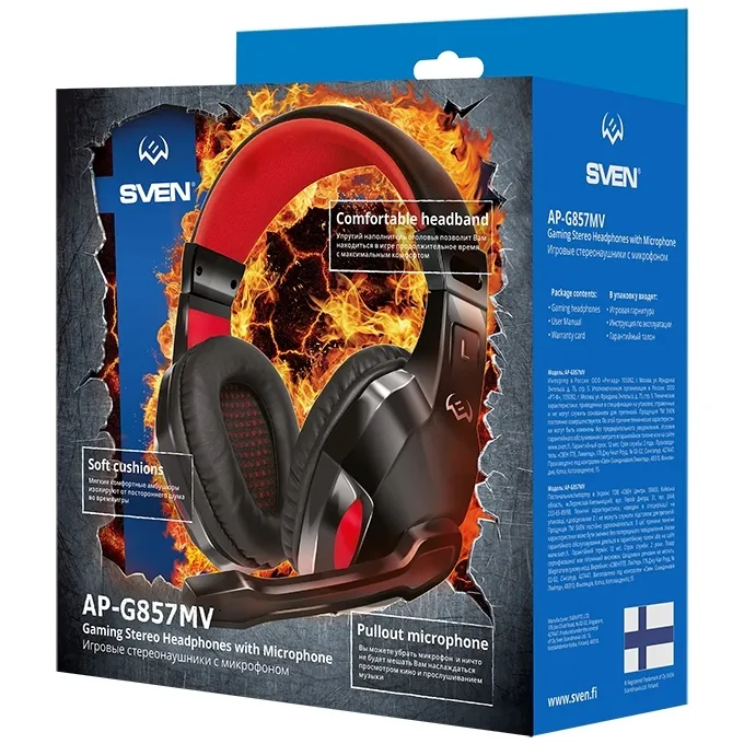 Căști gaming SVEN AP-G857MV, Cu fir, Negru/Roșu