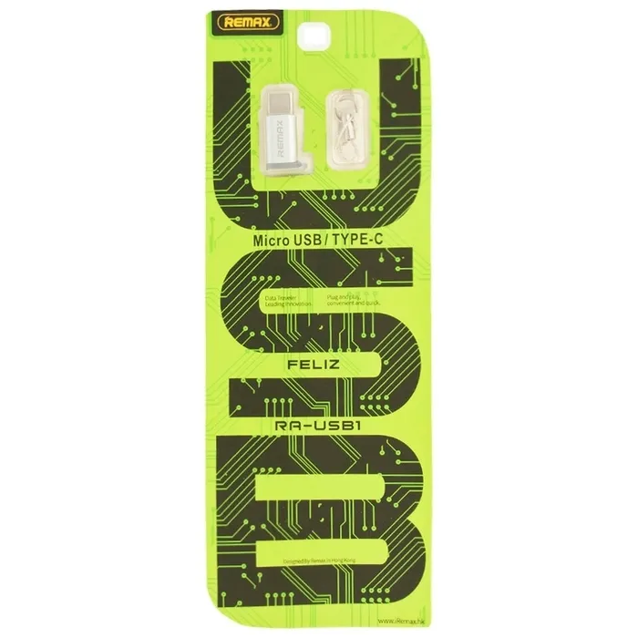Адаптер USB Remax RA-USB1, micro-USB (F)/USB Type-C, Серебристый