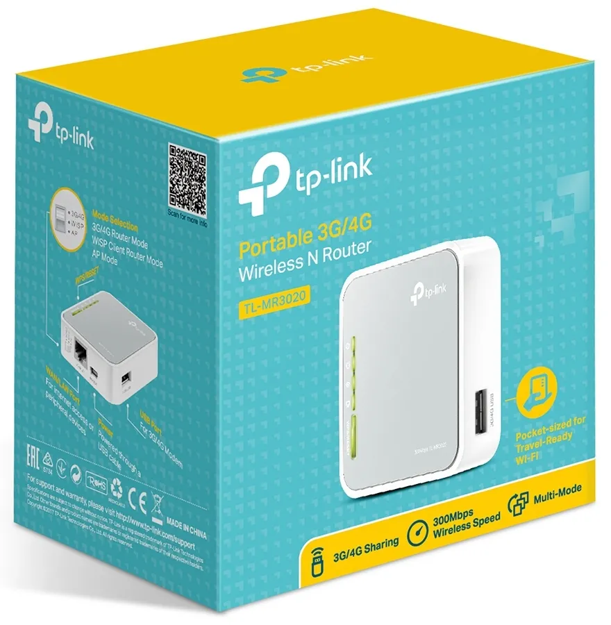 Беспроводной маршрутизатор TP-LINK TL-MR3020, 3G, 4G, Белый