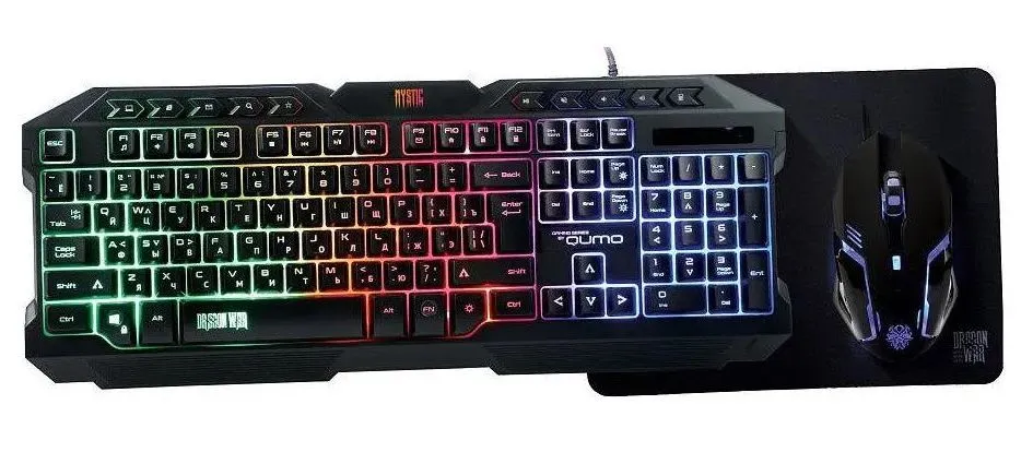 Клавиатура, мышь и коврик для мыши QUMO Mystic, Проводное, Чёрный