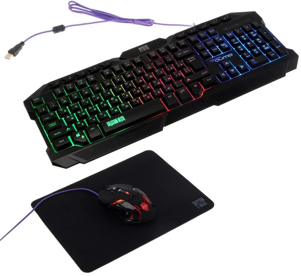 Клавиатура, мышь и коврик для мыши QUMO Mystic, Проводное, Чёрный
