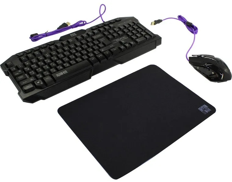 Клавиатура, мышь и коврик для мыши QUMO Mystic, Проводное, Чёрный