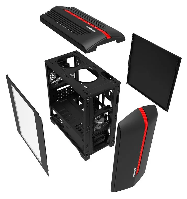 Carcasă PC Gamemax Centauri, Midi-Tower, ATX, Negru/Rosu