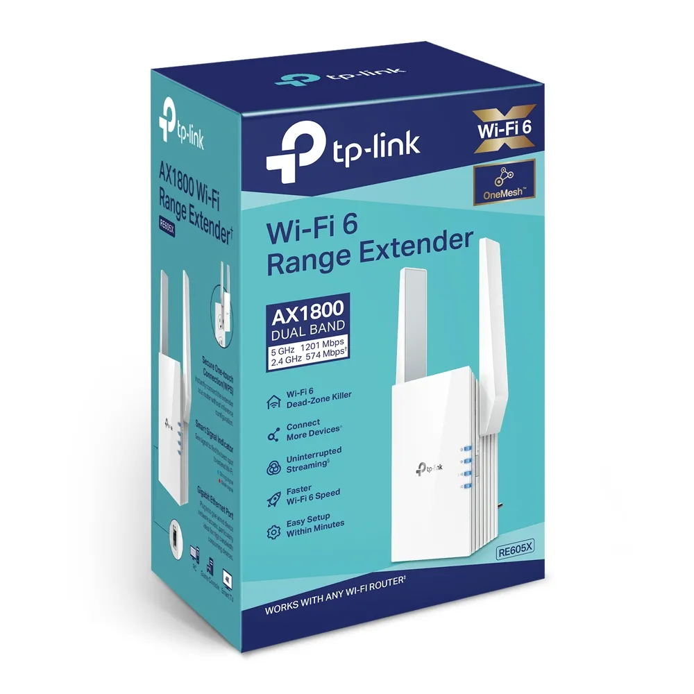 Усилитель Wi‑Fi сигнала TP-LINK RE605X, 574 Мбит/с, 1201 Мбит/с, Белый