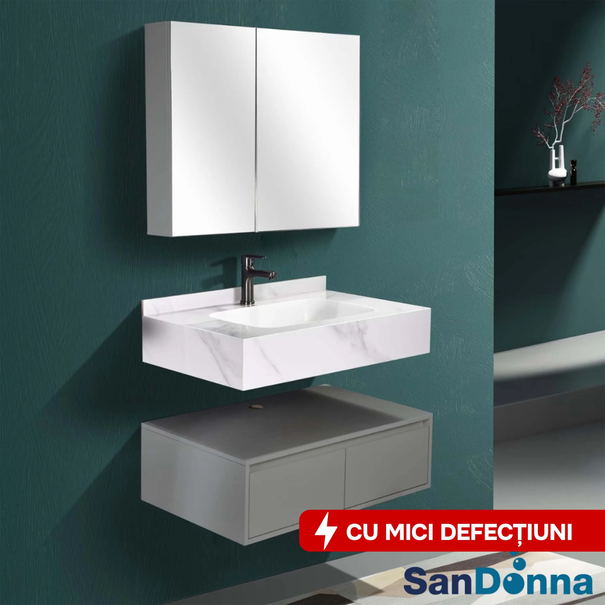 Set mobilier baie din piatra sinterizata 1016G (100cm)