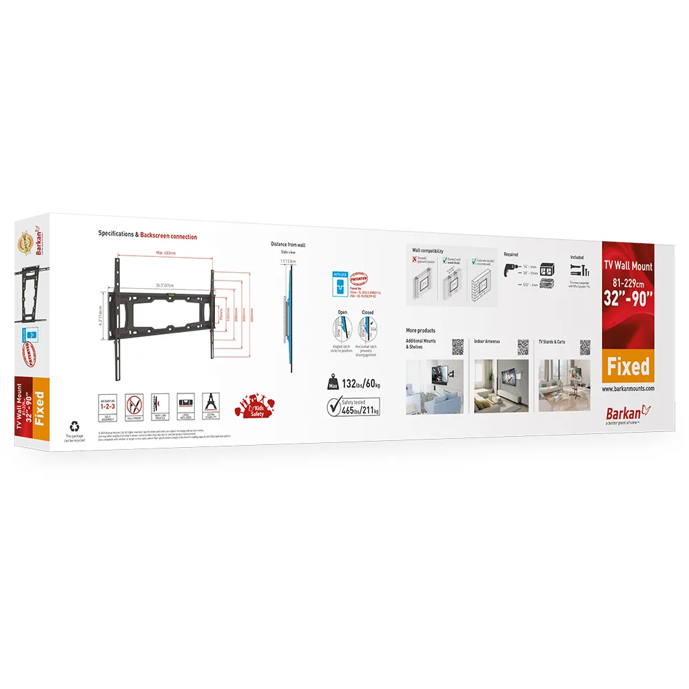 Suport înclinat pe perete BARKAN E400+, Negru