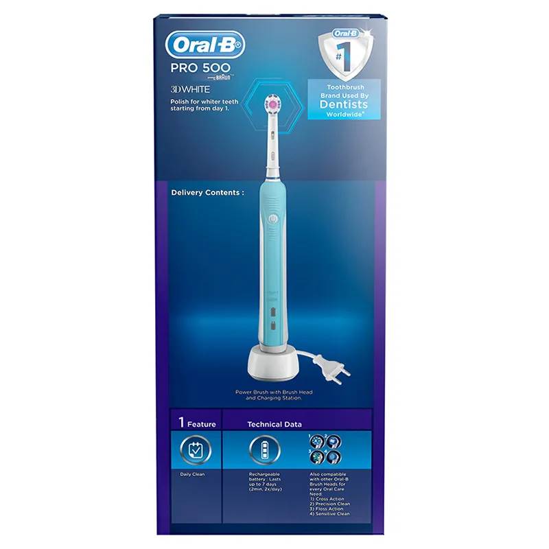 Электрическая зубная щетка Oral-B PRO 500 3D, Белый Синий