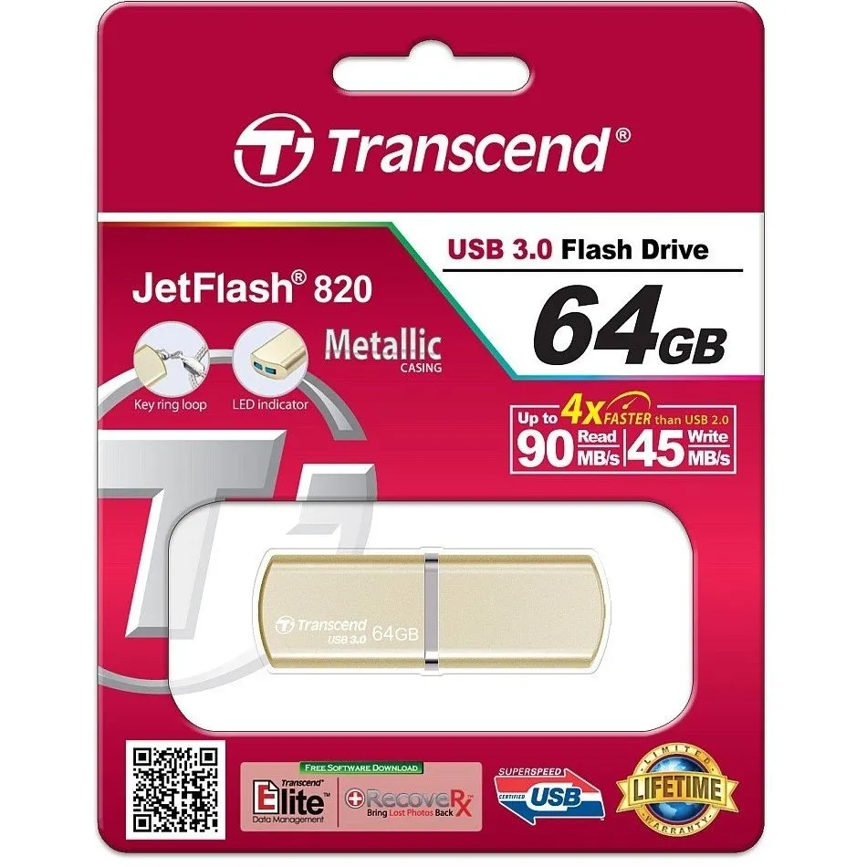 USB Flash накопитель Transcend JetFlash 820, 64Гб, Золотистый