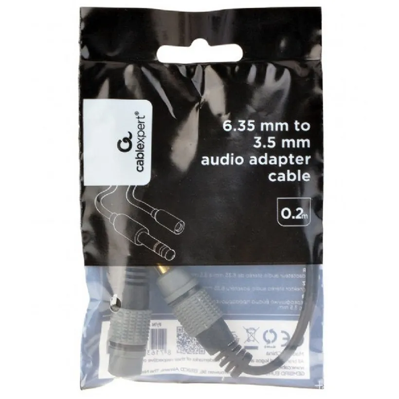Audio Adaptor Cablexpert A-63M35F-0.2M, 3.5mm 3-pin (F) - 6.35mm 3-pin (M), 0,2m, Negru