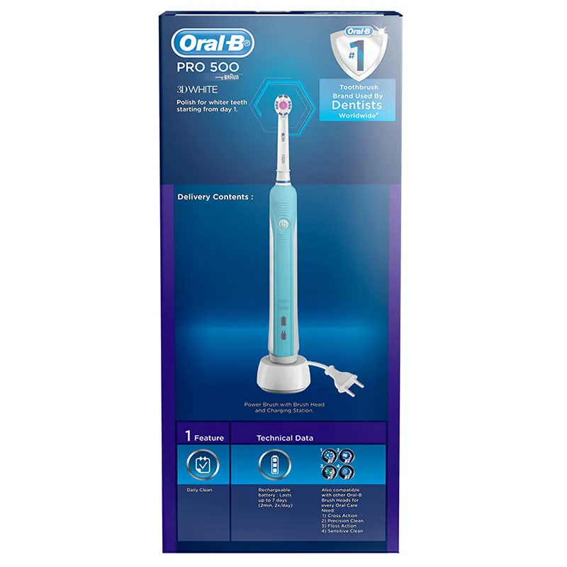 Электрическая зубная щетка Oral-B PRO 500 3D, Белый Синий