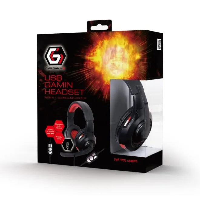 Căști gaming Gembird GHS-U-5.1-01, USB, Negru/Roșu