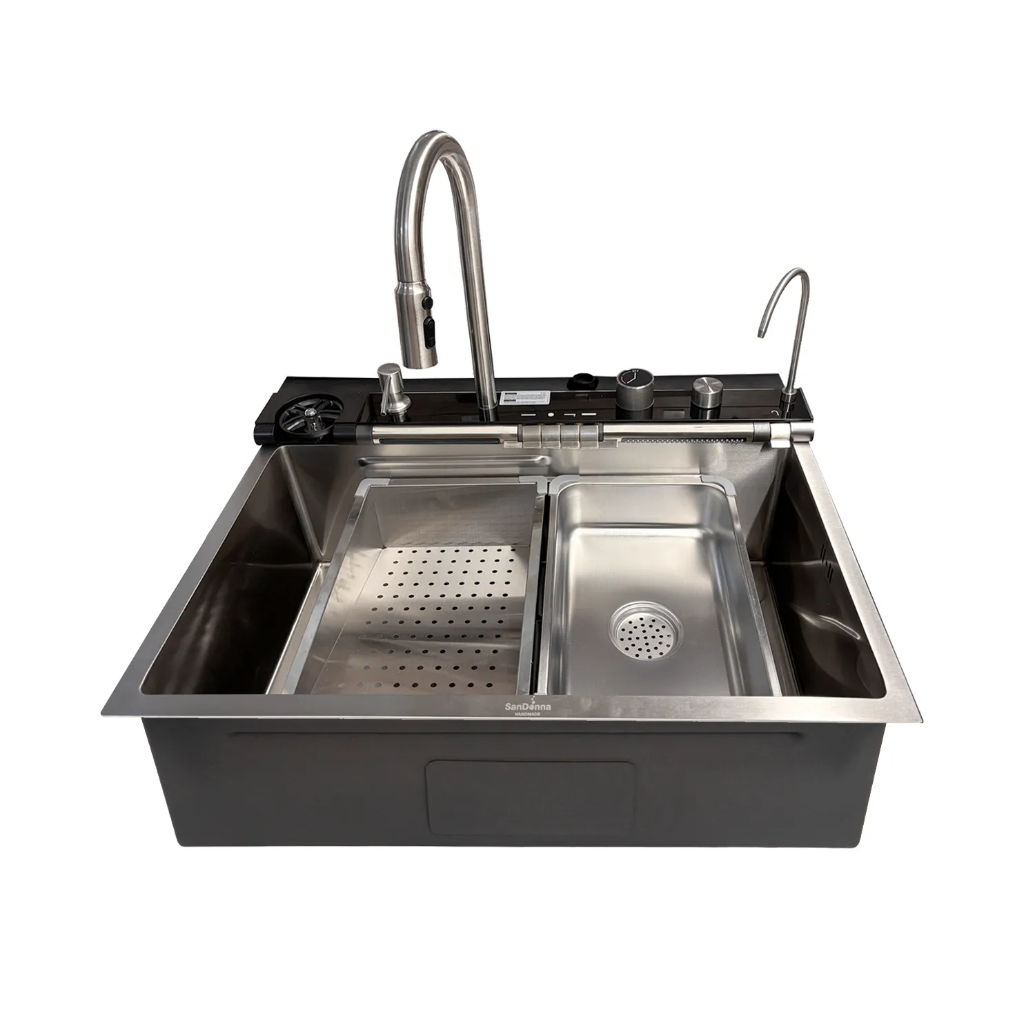Chiuveta handmade SanDonna HD7550 Crom Satin robinet cascadă reglabil