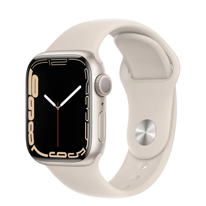 Ceas inteligent Apple Watch Series 7 GPS, 41mm, Carcasă din aluminiu Starlight cu bandă Sport