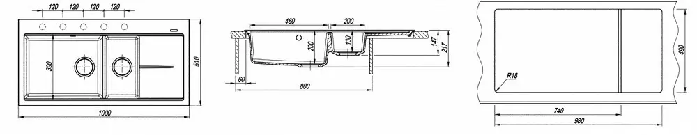 Кухонная мойка из кварца Florentina-ROSSANA Antracit