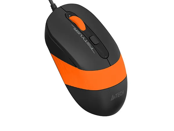 Mouse A4Tech FM10, Optical, 600-1600 dpi, 4 buttons, Ambidextrous, 4-Way Wheel, Black/Orange, USB
