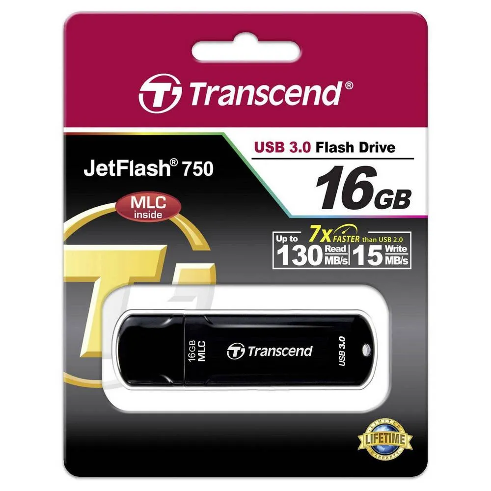 USB Flash накопитель Transcend JetFlash 750, 16Гб, Чёрный