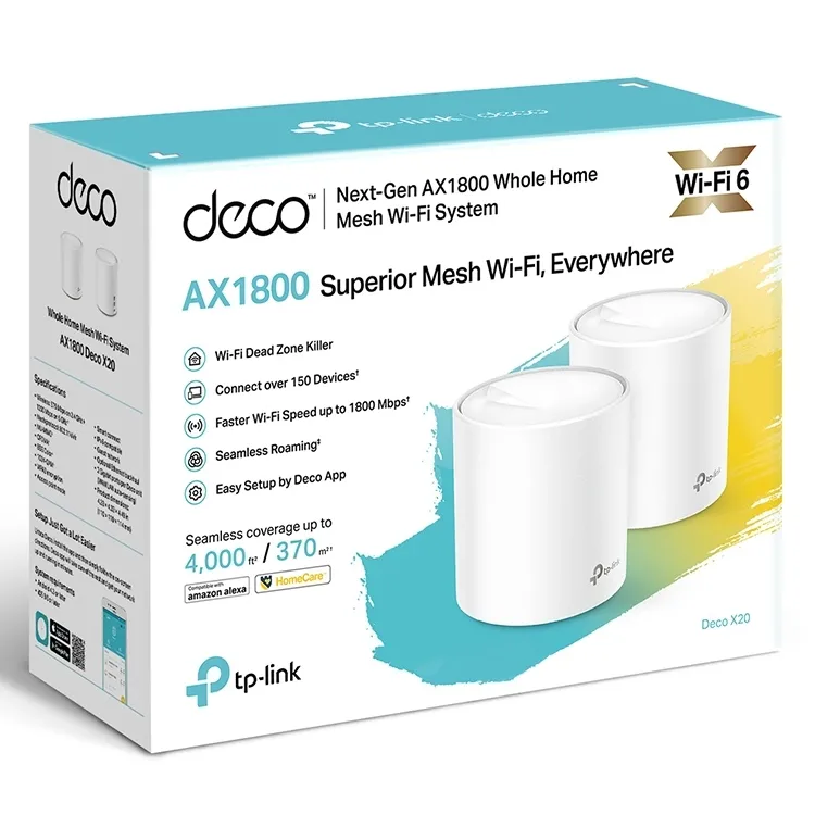 Домашняя Mesh Wi-Fi система TP-LINK Deco X20 (2-pack), Белый