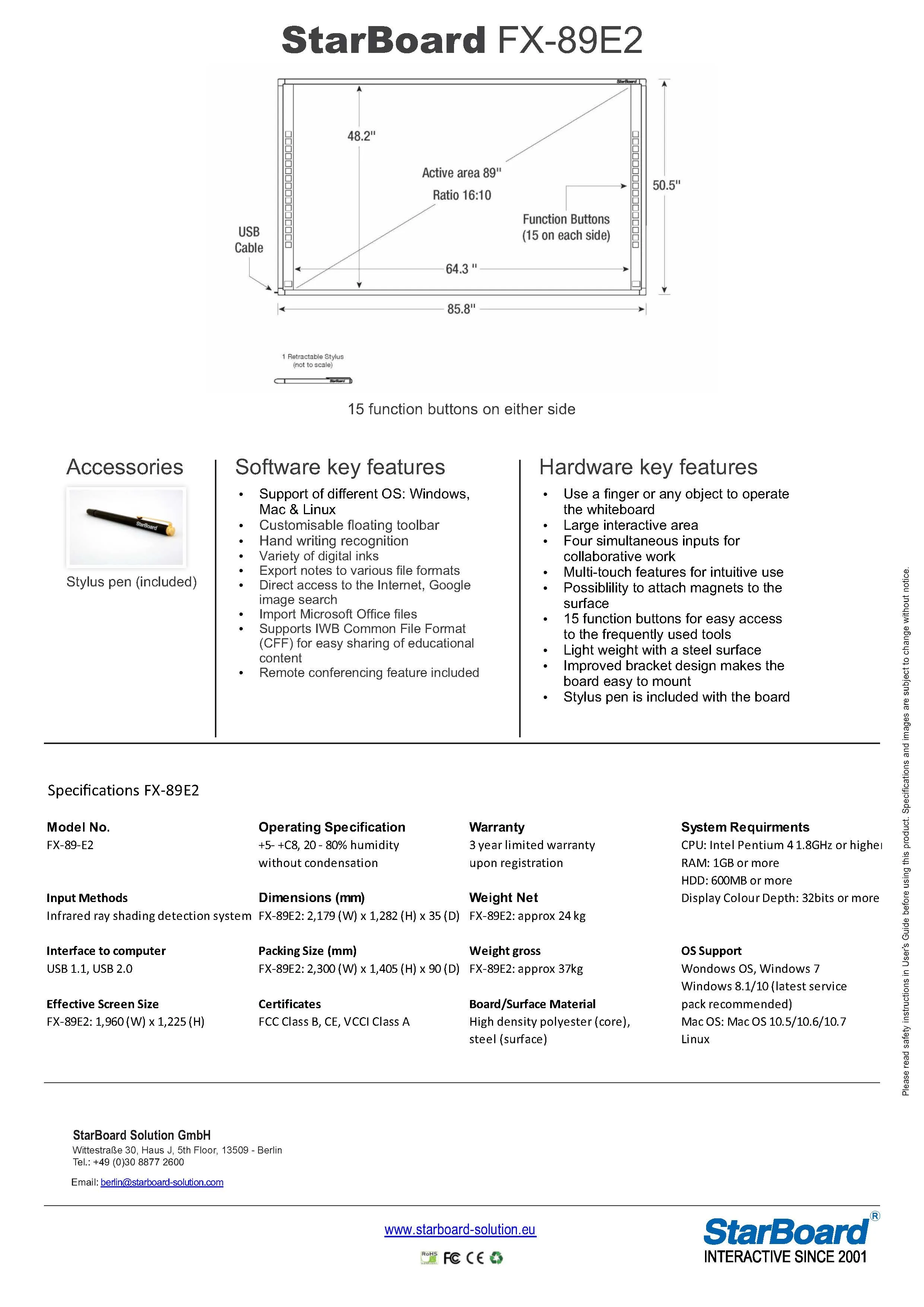 Tablă interactivă StarBoard FX89WE2, 89