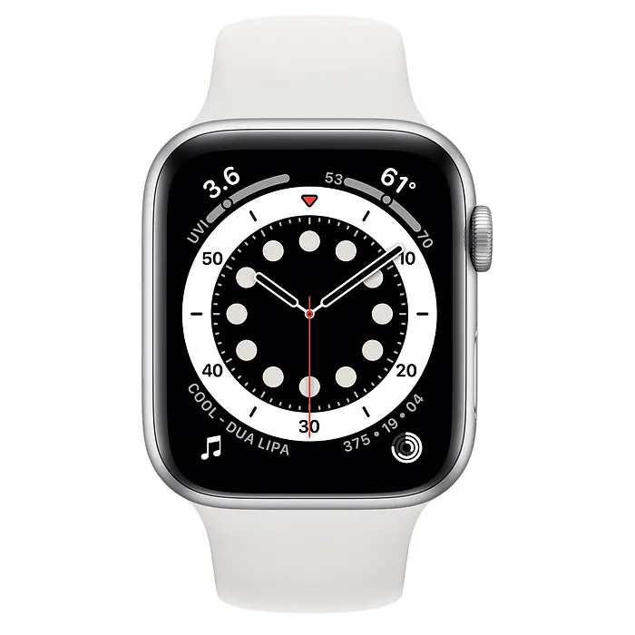Ceas inteligent Apple Watch Series 6 GPS M00D3, 44mm, Carcasă din aluminiu cu bandă Sport Albă