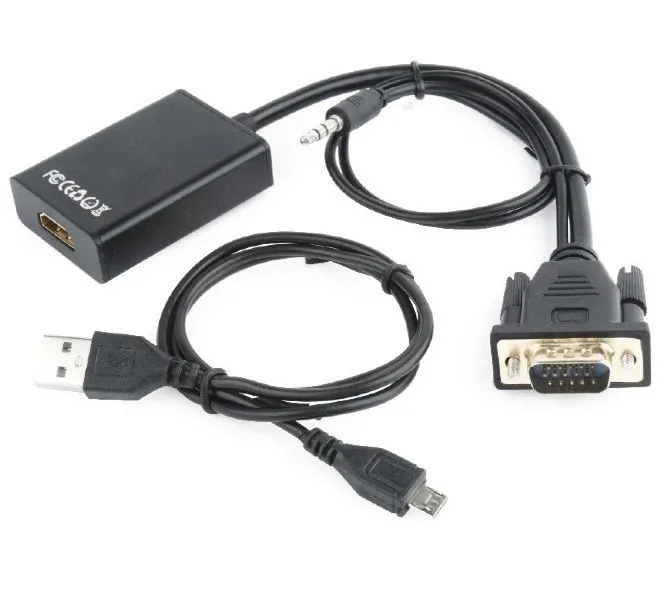 Convertor Video/Audio Cablexpert A-VGA-HDMI-01, VGA D-Sub + 3.5 mm Jack - HDMI (F), 0,15m, Negru