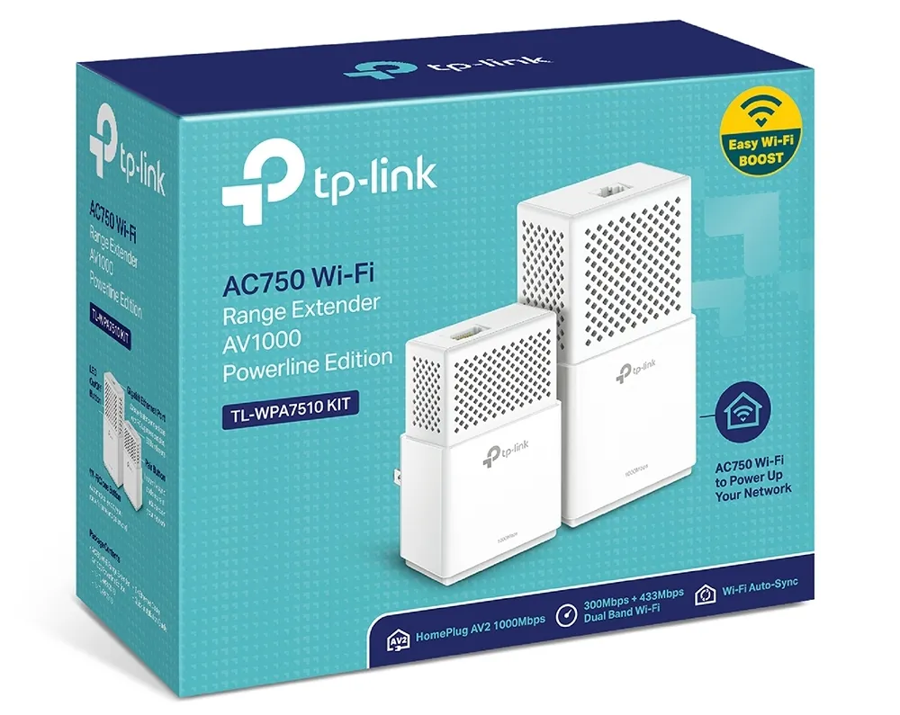 Адаптер Powerline TP-LINK TL-WPA7510 KIT, AV1000, 1000 Мбит/с, Белый