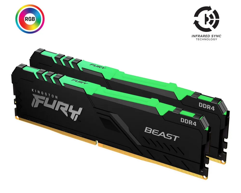 Оперативная память Kingston FURY Beast RGB, DDR4 SDRAM, 3733 МГц, 16Гб, KF437C19BBAK2/16