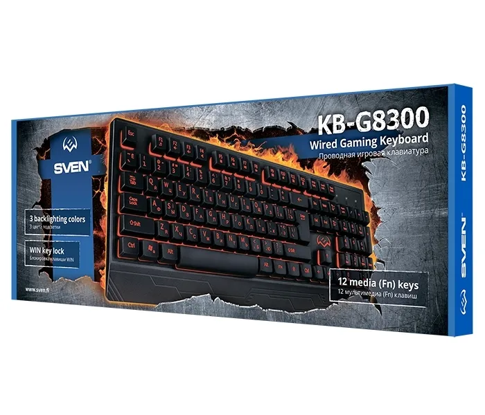Tastatură SVEN KB-G8300, Cu fir, Negru