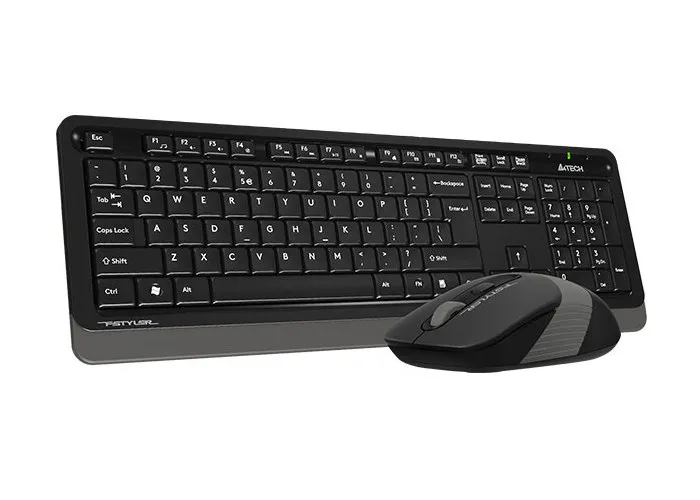 Wireless Keyboard & Mouse A4Tech FG1010S, Fn Keys, Splash Proof, Silent Mouse, 1xAA/1xAA, Grey