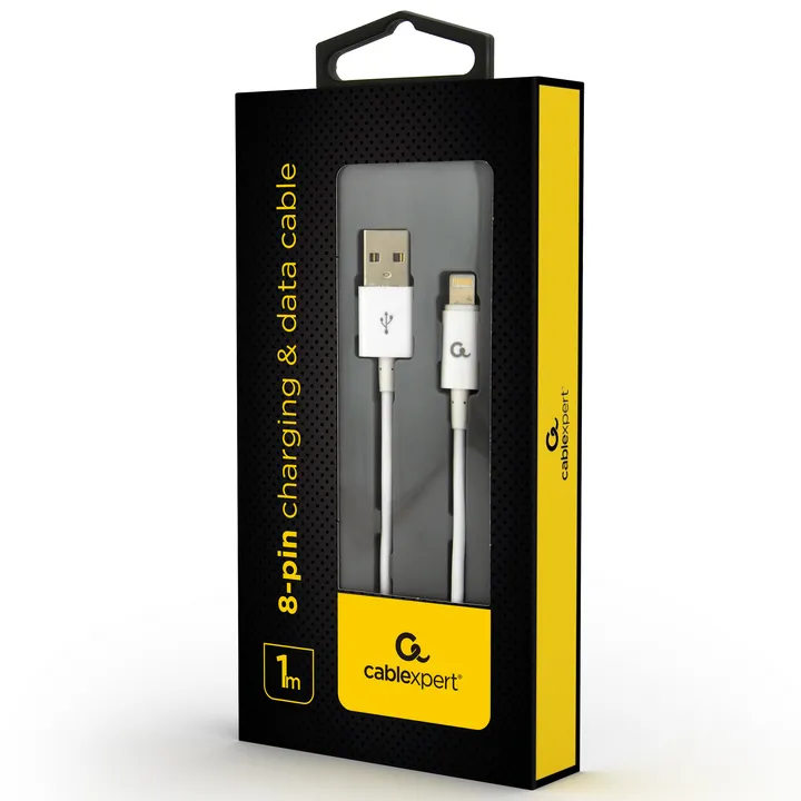 Cablu de încărcare Cablexpert CC-USB2P-AMLM-1M-W, USB Type-A/Lightning, 1m, Alb