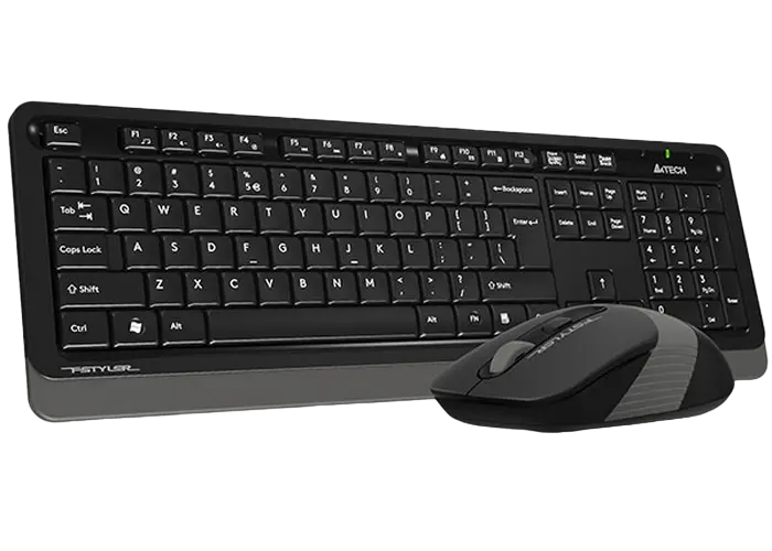 Wireless Keyboard & Mouse A4Tech FG1010S, Fn Keys, Splash Proof, Silent Mouse, 1xAA/1xAA, Grey